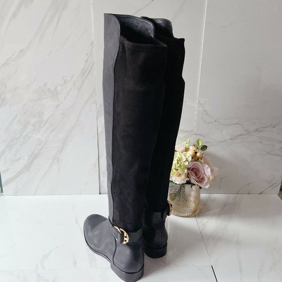Tory Burch MARSDEN Over The Knee Stretch Riding Boot T LOGO Black Leather US 5 - Picture 8 of 12